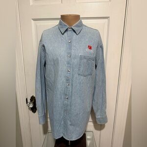 Vintage Saturn Car Embroidered Long Sleeve Denim Button Down Shirt 1990s Size L